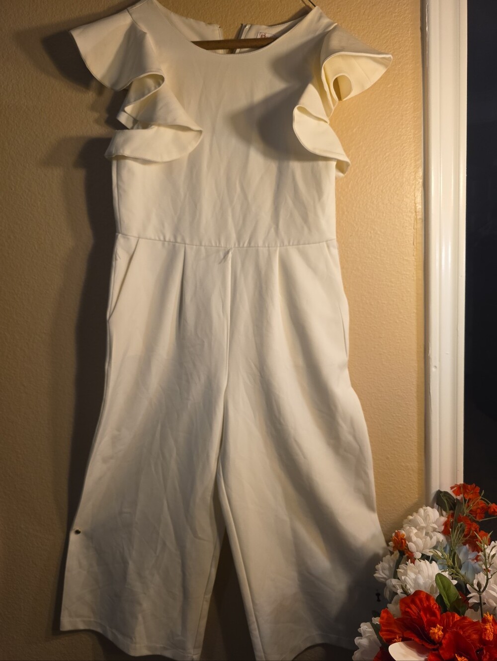 GB girls Cream Ruffle Sleeve Jumpsuit
